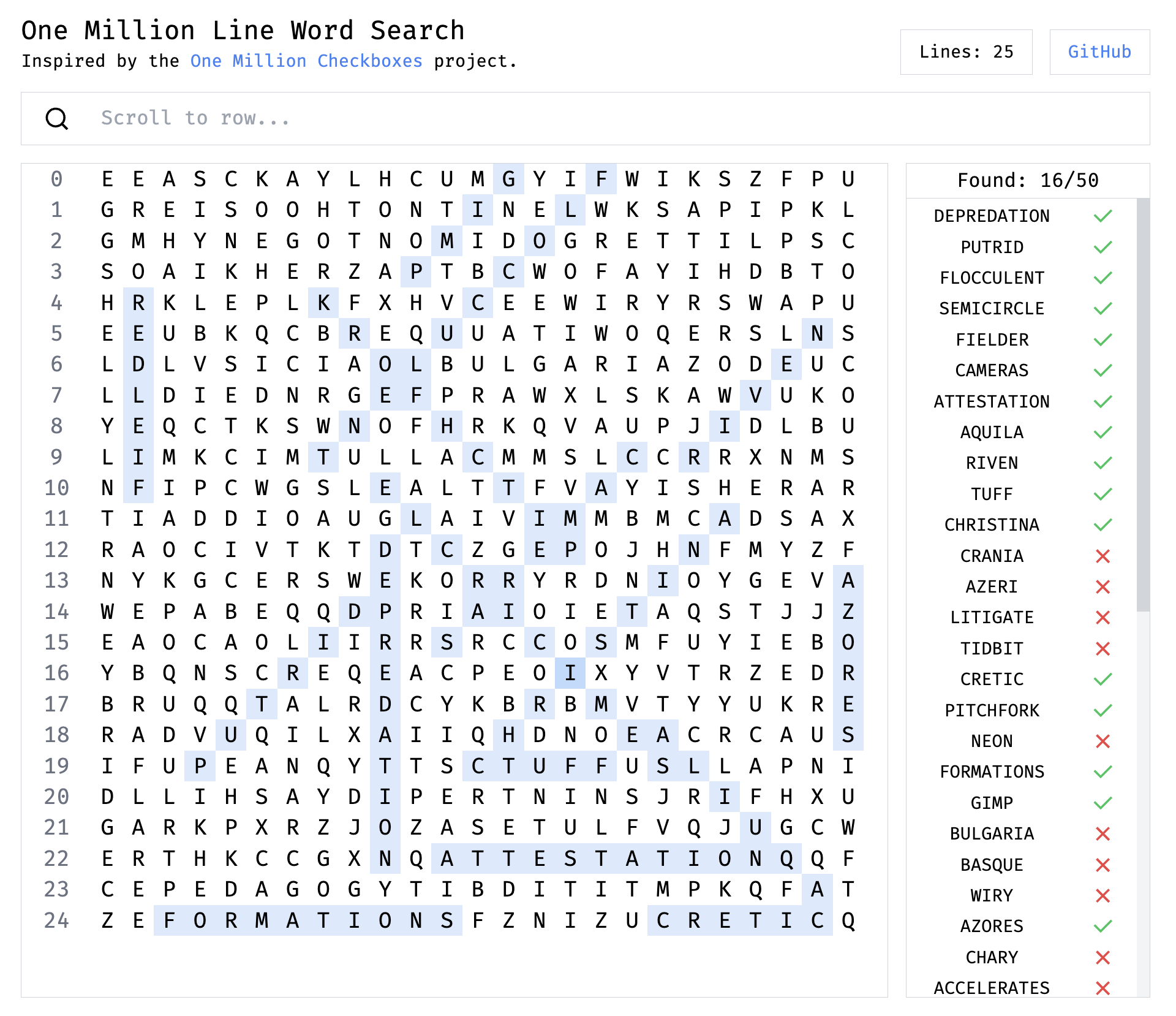 One Million Line Word Search